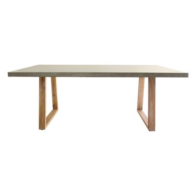 Sierra Engineered Stone & Acacia Timber Dining Table, 300cm, Pebble Grey / Light Honey