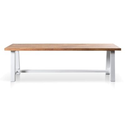 Emerson Acacia Timber & Steel Outdoor Trestle Dining Table, 250cm, Natural / White