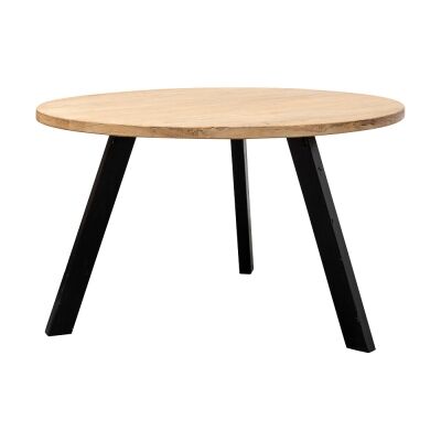 Nat Reclaimed Elm Timber Round Dining Table, 125cm, Natural / Black