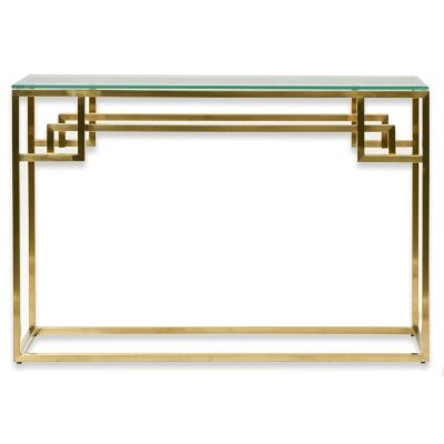 Mackerel Glass & Stainless Steel Console Table, 115cm, Gold