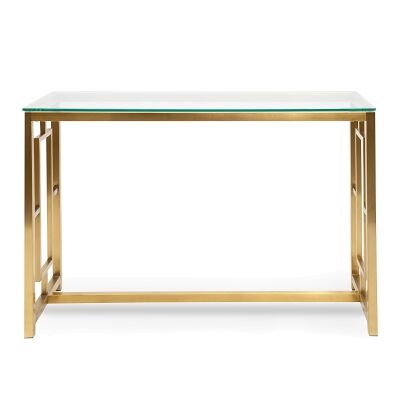 Zodia Glass & Stainless Steel Console Table, 120cm, Gold