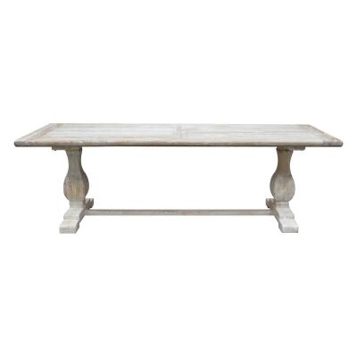 Tate Reclaimed Elm Timber Pedestal Dining Table, 200cm, White Wash