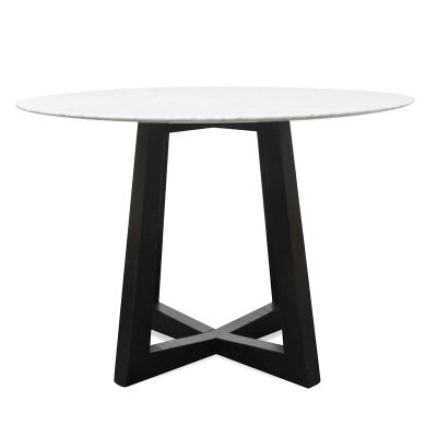 Zed Marble Top Round Dining Table, 115cm, White / Black