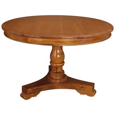 Queen Ann Mahogany Timber Round Dining Table, 120cm, Light Pecan