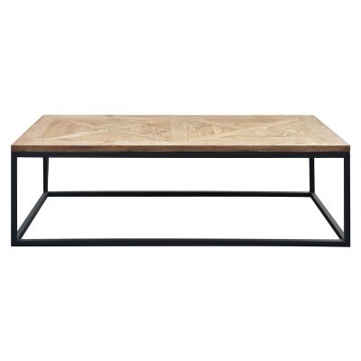 Bolden Parquet Timber Top Iron Coffee Table, 125cm