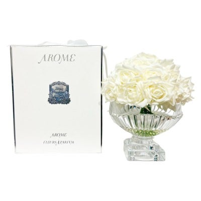 Arome Fleurs A Parfum Scented Artificial Rose Bouquet in Carved Vase, 25 Rose, White