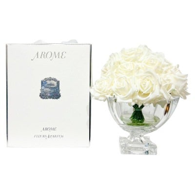 Arome Fleurs A Parfum Scented Artificial Rose Bouquet in Plain Vase, 25 Rose, White