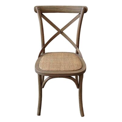 Kasan Oak Timber Cross Back Dining Chair, Rattan Seat, Weathered Oak