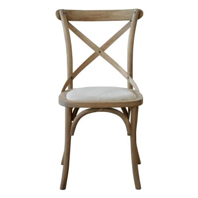 Kasan Oak Timber Cross Back Dining Chair, Linen Seat, Weathered Oak