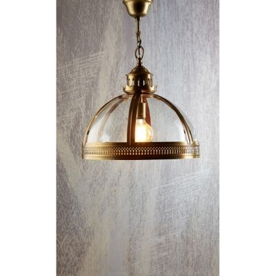 Winston Metal & Glass Dome Pendant Light, Small, Antique Brass