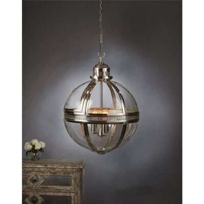 Saxon Metal & Glass Globe Pendant Light, Large, Nickel