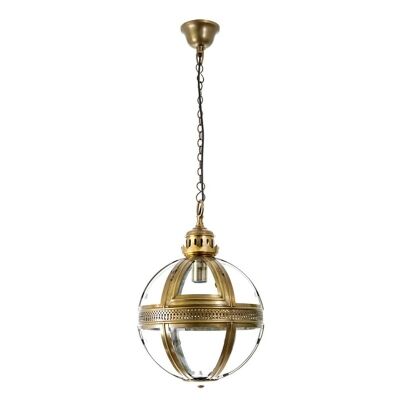 Saxon Metal & Glass Globe Pendant Light, Small, Antique Brass