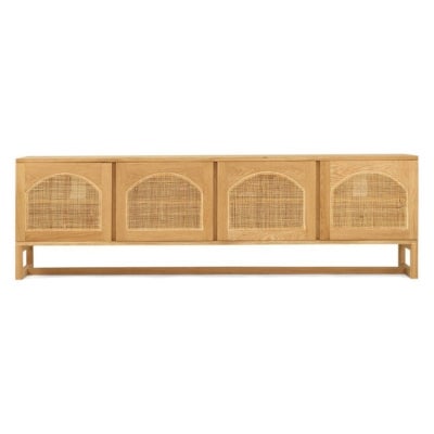 Collaroy American Oak Timber 4 Door TV Unit, Arched Rattan Door, 200cm, Natural