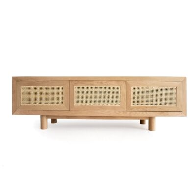 Sandestin American Oak Timber & Rattan 3 Door TV Unit, 180cm, Natural