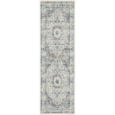 Evoke Mist Turkish Made Oriental Runner Rug, 500x80cm, White