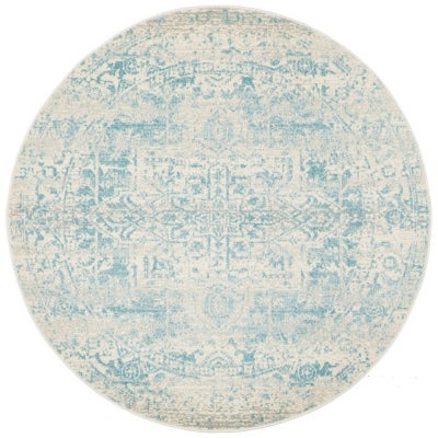 Evoke Muse Turkish Made Oriental Round Rug, 150cm, White / Blue