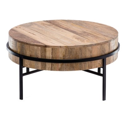 Melaleuca Mango Wood Topped Iron Round Coffee Table, 82cm