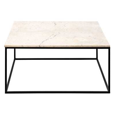 Allons Marble Topped Iron Square Coffee Table, 90cm, White / Black