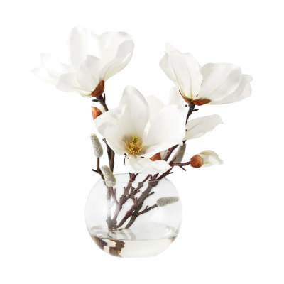 Eleanor Artificial Magnolia Japanese Mix in Glass Vase