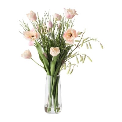 Priscilla Artificial Tulip Hybrid Mix in Glass Vase, Light Pink Flower