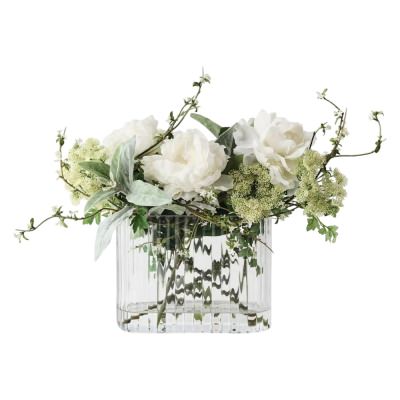 Seraphina Artificial Peony Snow Willow Mix in Glass Vase, 48cm