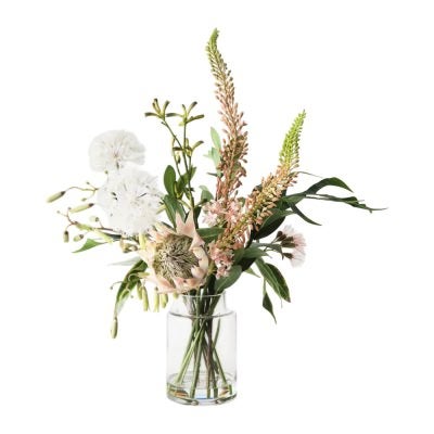 Verity Artificial Dandelion Protea Mix in Glass Vase