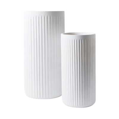 Pleat 2 Piece Polystone Cylinder Tall Pot Set, White