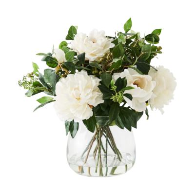 Larissa Artificial Peony Mix in Glass Vase, 46cm