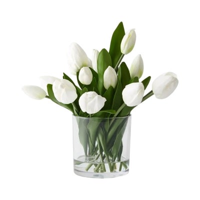 Juno Artificial Tulip Mix in Glass Vase, 31cm