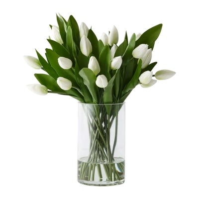 Juno Artificial Tulip Mix in Glass Vase, 45cm