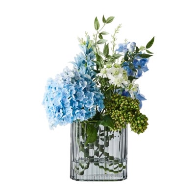 Flannery Artificial Hydrangea Delphinium Mix in Glass Vase, Small 