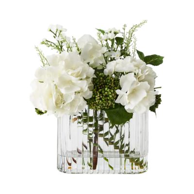 Lyra Artificial Hydrangea Larkspur Mix in Glass Vase, 46cm