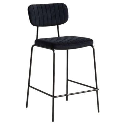 Durafurn Tiramisu Commercial Grade Velvet Fabric & Metal Counter Stool, Black / Black