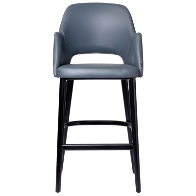 Durafurn Sorbet Commercial Grade Vinyl Bar Stool, Timber Leg, Anthracite / Black
