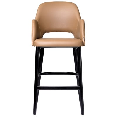Durafurn Sorbet Commercial Grade Vinyl Bar Stool, Timber Leg, Taupe / Black