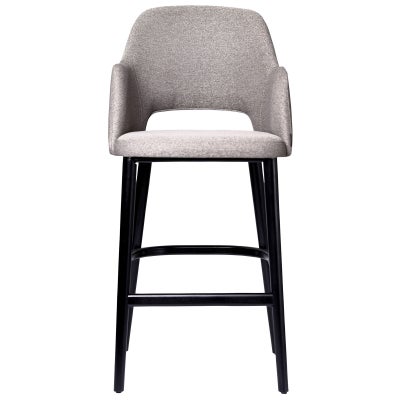 Durafurn Sorbet Commercial Grade Woven Fabric Bar Stool, Timber Leg, Taupe / Black