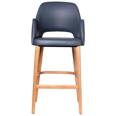 Durafurn Sorbet Commercial Grade Vinyl Bar Stool, Timber Leg, Anthracite / Trojan Oak
