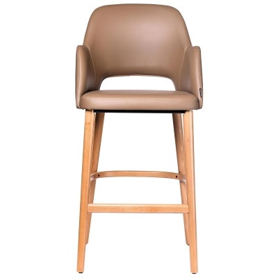 Durafurn Sorbet Commercial Grade Vinyl Bar Stool, Timber Leg, Taupe / Trojan Oak