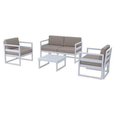 Siesta Mykonos 4 Piece Outdoor Lounge Set with Cushions, 2+1+1 Seater, Silver Grey / Light Brown