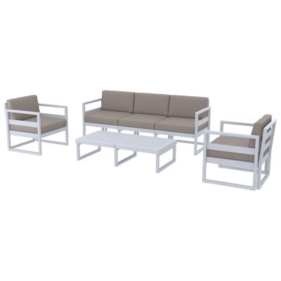 Siesta Mykonos 4 Piece Outdoor Lounge Set with Cushions, 3+1+1 Seater, Silver Grey / Light Brown
