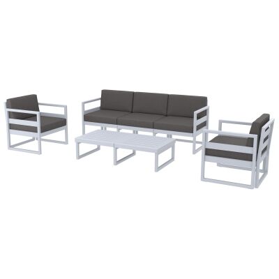 Siesta Mykonos 4 Piece Outdoor Lounge Set with Cushions, 3+1+1 Seater, Silver Grey / Dark Grey