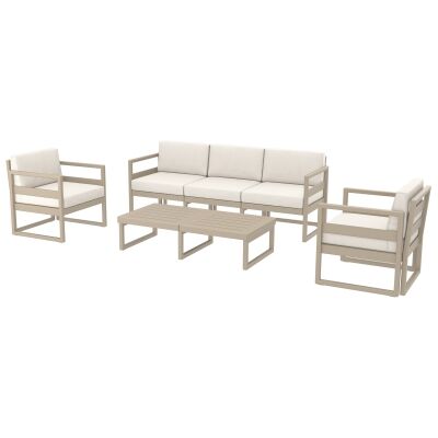 Siesta Mykonos 4 Piece Outdoor Lounge Set with Cushions, 3+1+1 Seater, Taupe / Beige