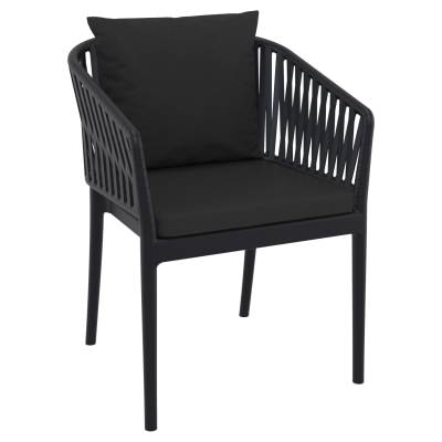 Siesta Portofino Commercial Grade Indoor / Outdoor Dining Armchair with Cushions, Black