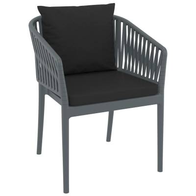 Siesta Portofino Commercial Grade Indoor / Outdoor Dining Armchair with Cushions, Dark Grey / Black