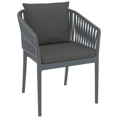 Siesta Portofino Commercial Grade Indoor / Outdoor Dining Armchair with Cushions, Dark Grey