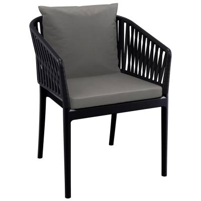 Siesta Portofino Commercial Grade Indoor / Outdoor Dining Armchair with Cushions, Black / Dark Grey