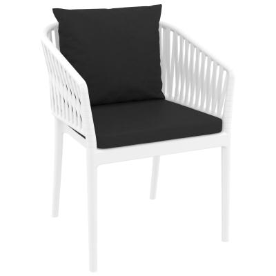 Siesta Portofino Commercial Grade Indoor / Outdoor Dining Armchair with Cushions, White / Black