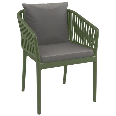 Siesta Portofino Commercial Grade Indoor / Outdoor Dining Armchair with Cushions, Olive Green / Dark Grey