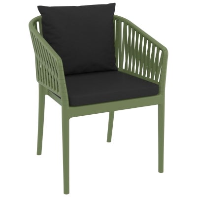 Siesta Portofino Commercial Grade Indoor / Outdoor Dining Armchair with Cushions, Olive Green / Black