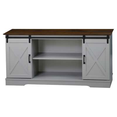 Fethi Sliding Door TV Unit, 142cm, Antique Grey / Brown